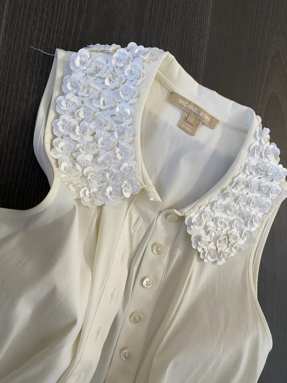 Michael Kors White Floral Collar Button-Front Dress, Size 2, Like New